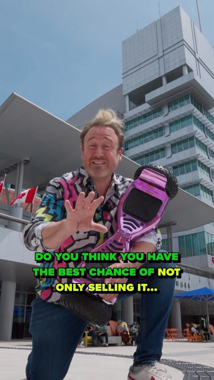 Scottie holding a pink hoverboard in his selling advice Reel